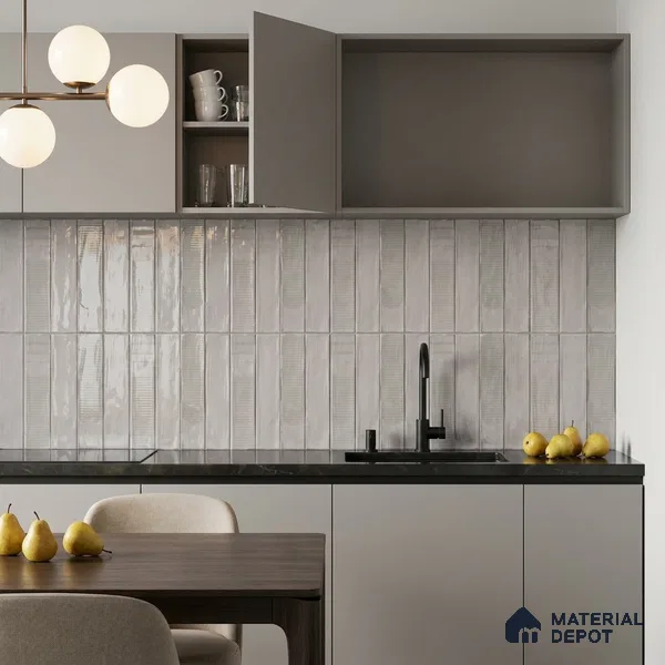 Grey Faux Subway Wall Tile TL 09094 F Lucido Cotton 1 ft x 1 ft Ceramic Glossy Finish - 9 mm | Suitable for Highlighter Wall, Bathroom, Kitchen Wall & Backsplash | Please Expect a Slight Variation of Pattern