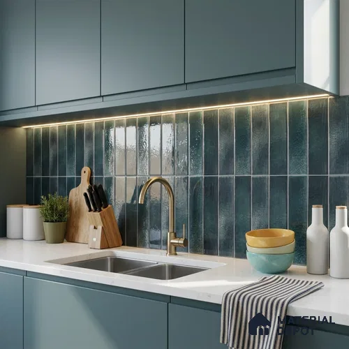 Green Faux Subway Wall Tile TL 09094  Lucido Aqua 1 ft x 1 ft Ceramic Glossy Finish - 9 mm | Suitable for Highlighter Wall, Bathroom, Kitchen Wall & Backsplash | Please Expect a Slight Variation of Pattern