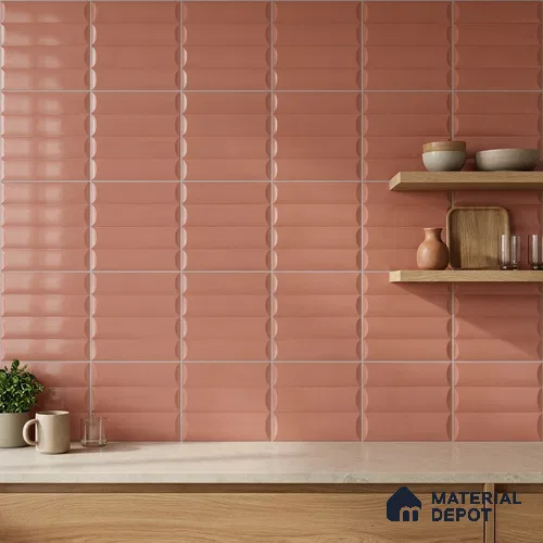 Pink Faux Subway Wall Tile TL 09095  Roof Grape 1 ft x 1 ft Ceramic Glossy Finish - 9 mm | Suitable for Highlighter Wall, Bathroom, Kitchen Wall & Backsplash | Please Expect a Slight Variation of Pattern