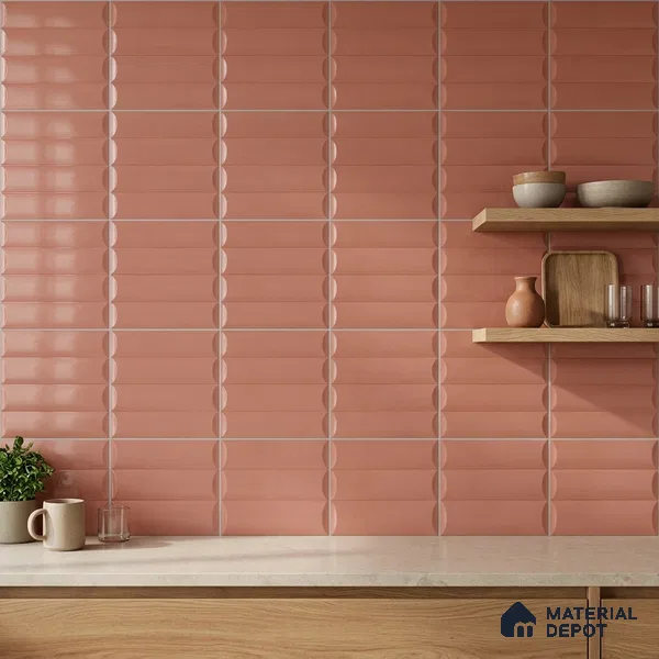 Pink Faux Subway Wall Tile TL 09095 Roof Grape 1 ft x 1 ft Ceramic Glossy Finish - 9 mm | Suitable for Highlighter Wall, Bathroom, Kitchen Wall & Backsplash | Please Expect a Slight Variation of Pattern