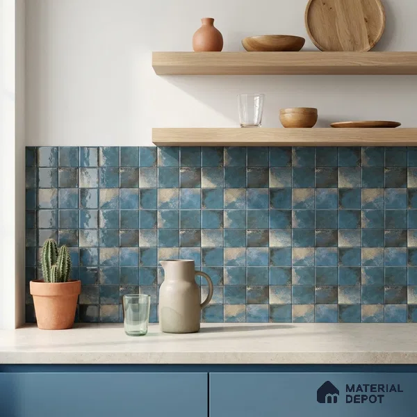 Blue Faux Subway Wall Tile TL 09098 Rhory Aqua 1 ft x 1 ft Ceramic Glossy Finish - 9 mm | Suitable for Highlighter Wall, Bathroom, Kitchen Wall & Backsplash | Please Expect a Slight Variation of Pattern