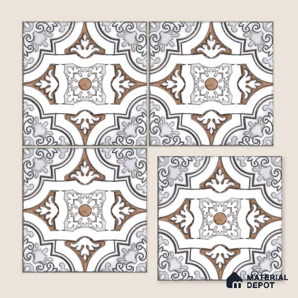 Moroccan Wall & Floor Tile TL 09102 104 1 ft x 1 ft Vitrified Carving Matte Finish - 9 mm | Suitable For Bathroom, Kitchen, Balcony | Please Expect a Slight Variation of Pattern