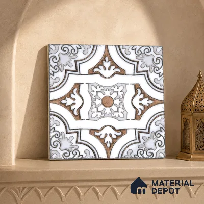 Moroccan Wall & Floor Tile TL 09102 104 1 ft x 1 ft Vitrified Carving Matte Finish - 9 mm | Suitable For Bathroom, Kitchen, Balcony | Please Expect a Slight Variation of Pattern