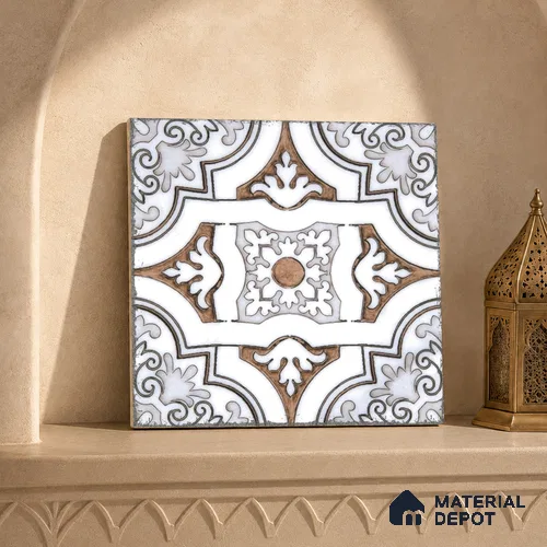 Moroccan Wall & Floor Tile TL 09102 104 1 ft x 1 ft Vitrified Carving Matte Finish - 9 mm | Suitable For Bathroom, Kitchen, Balcony | Please Expect a Slight Variation of Pattern