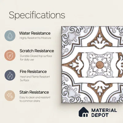 Moroccan Wall & Floor Tile TL 09102 104 1 ft x 1 ft Vitrified Carving Matte Finish - 9 mm | Suitable For Bathroom, Kitchen, Balcony | Please Expect a Slight Variation of Pattern