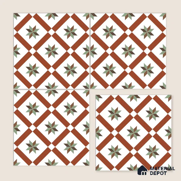 Moroccan Wall & Floor Athangudi Tile TL 09105 132 1 ft x 1 ft Vitrified Carving Matte Finish - 9 mm | Suitable For Bathroom, Kitchen, Balcony | Please Expect a Slight Variation of Pattern