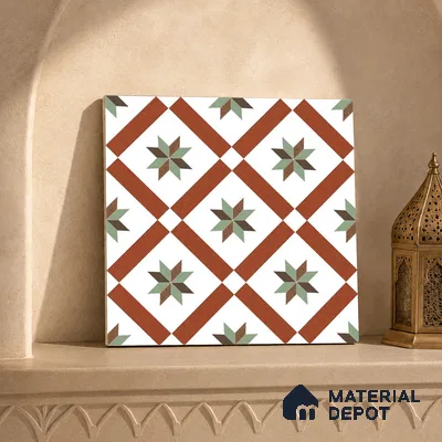 Moroccan Wall & Floor Athangudi Tile TL 09105 132 1 ft x 1 ft Vitrified Carving Matte Finish - 9 mm | Suitable For Bathroom, Kitchen, Balcony | Please Expect a Slight Variation of Pattern