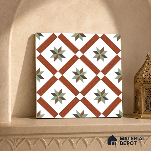 Moroccan Wall & Floor Athangudi Tile TL 09105 132 1 ft x 1 ft Vitrified Carving Matte Finish - 9 mm | Suitable For Bathroom, Kitchen, Balcony | Please Expect a Slight Variation of Pattern