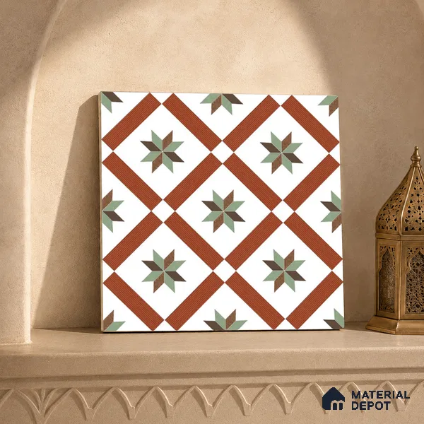 Moroccan Wall & Floor Athangudi Tile TL 09105 132 1 ft x 1 ft Vitrified Carving Matte Finish - 9 mm | Suitable For Bathroom, Kitchen, Balcony | Please Expect a Slight Variation of Pattern