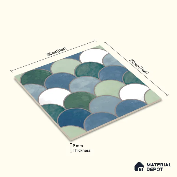 Moroccan Wall & Floor Tile TL 09108 138 1 ft x 1 ft Vitrified Carving Matte Finish - 9 mm | Suitable For Bathroom, Kitchen, Balcony | Please Expect a Slight Variation of Pattern
