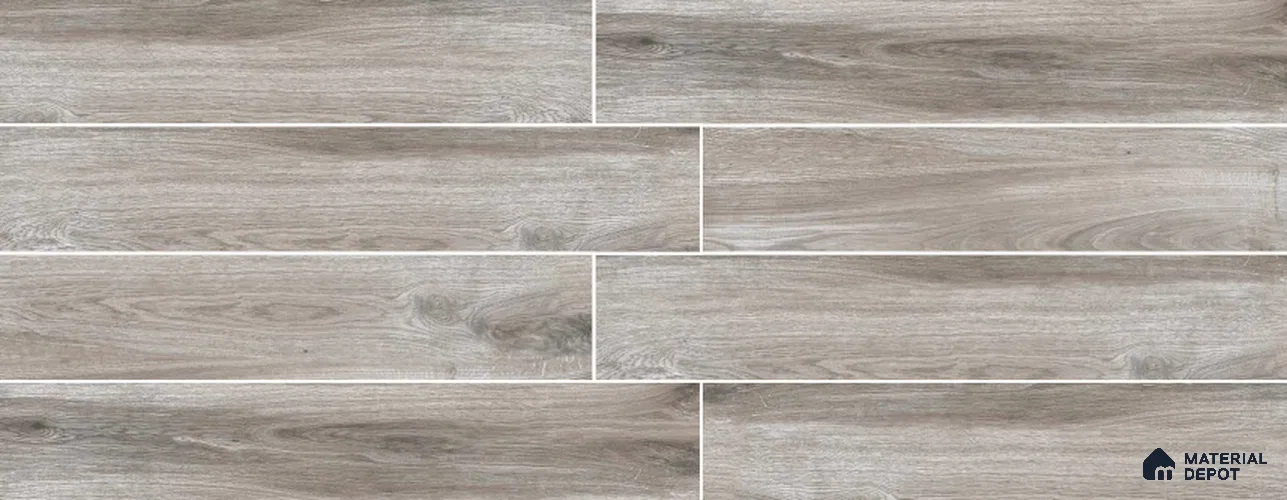 Grey Wooden Strip Floor & Wall Tile TL 09129 Grainor Castello Slate 4 ft x 8 Inch Vitrified Carving Matte Finish - 9 mm | Suitable for Living Room, Bedroom, Foyer, Dining | 2-3 mm Spacer is Mandatory
