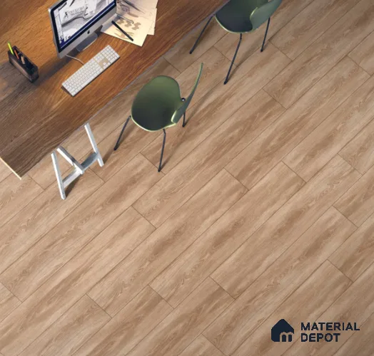 Brown Wooden Strip Floor & Wall Tile TL 09131 Grainor Mountain Brown 4 ft x 8 Inch Vitrified Carving Matte Finish - 9 mm | Suitable for Living Room, Bedroom, Foyer, Dining | 2-3 mm Spacer is Mandatory