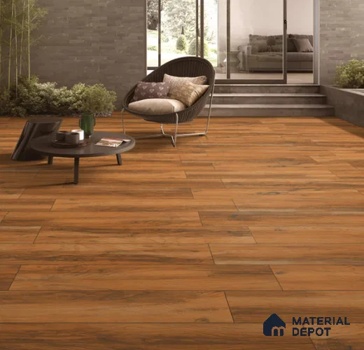 Brown Wooden Strip Floor & Wall Tile TL 09136 Grainor Dacota Pine 4 ft x 8 Inch Vitrified Carving Matte Finish - 9 mm | Suitable for Living Room, Bedroom, Foyer, Dining | 2-3 mm Spacer is Mandatory