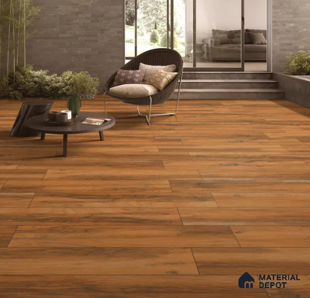 Brown Wooden Strip Floor & Wall Tile TL 09136 Grainor Dacota Pine 4 ft x 8 Inch Vitrified Carving Matte Finish - 9 mm | Suitable for Living Room, Bedroom, Foyer, Dining | 2-3 mm Spacer is Mandatory