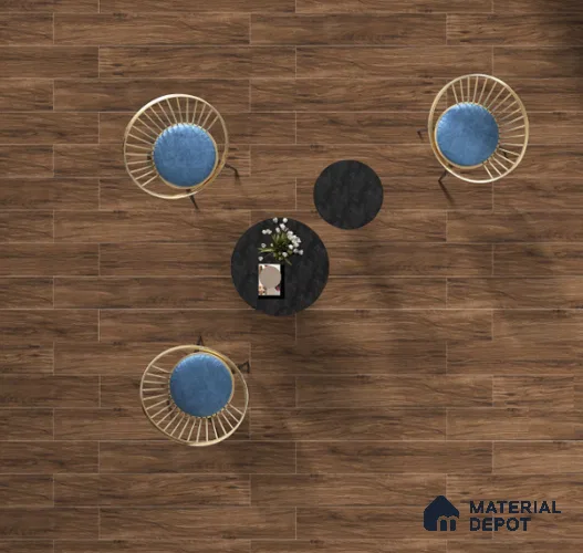 Brown Wooden Strip Floor & Wall Tile TL 09140 Grainor Caribbean Wood 4 ft x 8 Inch Vitrified Carving Matte Finish - 9 mm | Suitable for Living Room, Bedroom, Foyer, Dining | 2-3 mm Spacer is Mandatory