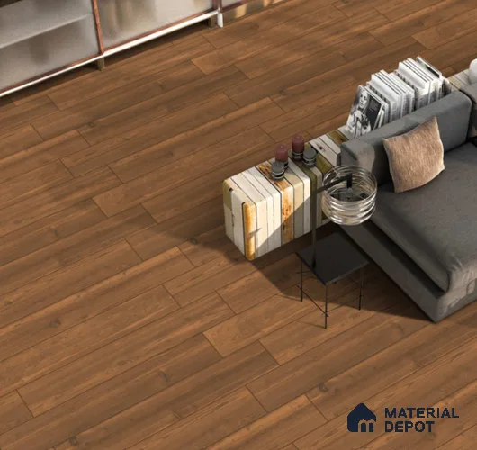 Brown Wooden Strip Floor & Wall Tile TL 09142 Grainor Spatula Brown 4 ft x 8 Inch Vitrified Carving Matte Finish - 9 mm | Suitable for Living Room, Bedroom, Foyer, Dining | 2-3 mm Spacer is Mandatory