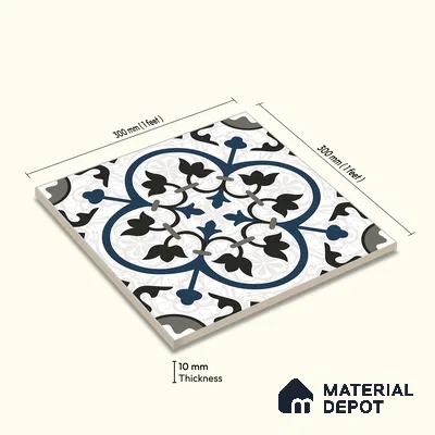 Moroccan Wall & Floor Tile TL 09164 | Matte Finish 1 ft x 1 ft Ceramic Tile - 10 mm | Suitable For Bathroom, Kitchen, Balcony | Please Expect a Slight Variation of Pattern