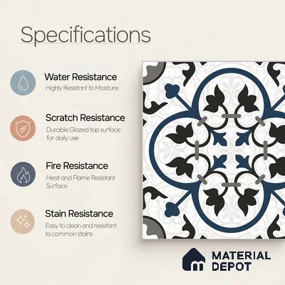 Moroccan Wall & Floor Tile TL 09164 | Matte Finish 1 ft x 1 ft Ceramic Tile - 10 mm | Suitable For Bathroom, Kitchen, Balcony | Please Expect a Slight Variation of Pattern