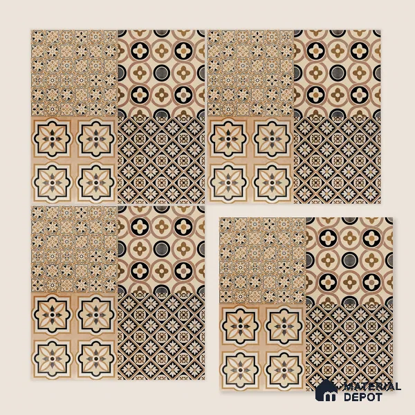 Moroccan Wall & Floor Tile TL 09166 | Matte Finish 1 ft x 1 ft Ceramic Tile - 10 mm | Suitable For Bathroom, Kitchen, Balcony | Please Expect a Slight Variation of Pattern