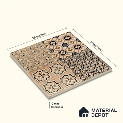 Moroccan Wall & Floor Tile TL 09166 | Matte Finish 1 ft x 1 ft Ceramic Tile - 10 mm | Suitable For Bathroom, Kitchen, Balcony | Please Expect a Slight Variation of Pattern