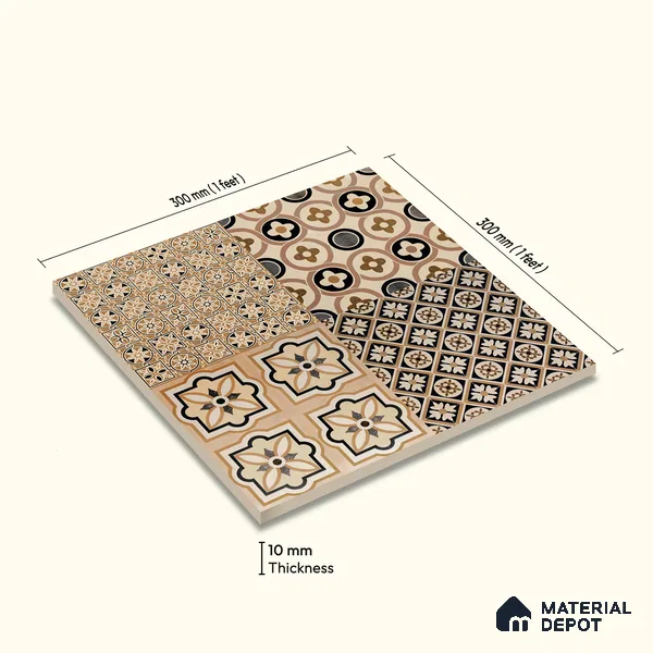 Moroccan Wall & Floor Tile TL 09166 | Matte Finish 1 ft x 1 ft Ceramic Tile - 10 mm | Suitable For Bathroom, Kitchen, Balcony | Please Expect a Slight Variation of Pattern