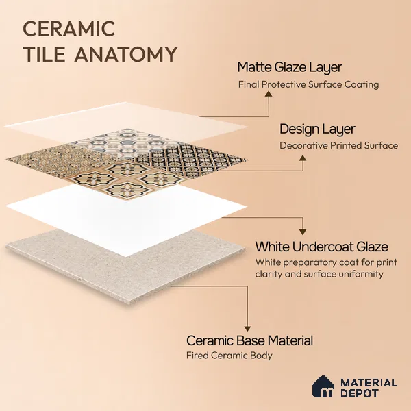 Moroccan Wall & Floor Tile TL 09166 | Matte Finish 1 ft x 1 ft Ceramic Tile - 10 mm | Suitable For Bathroom, Kitchen, Balcony | Please Expect a Slight Variation of Pattern