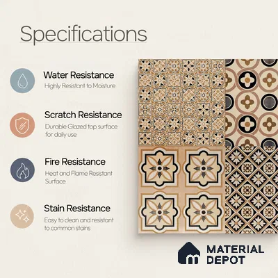 Moroccan Wall & Floor Tile TL 09166 | Matte Finish 1 ft x 1 ft Ceramic Tile - 10 mm | Suitable For Bathroom, Kitchen, Balcony | Please Expect a Slight Variation of Pattern