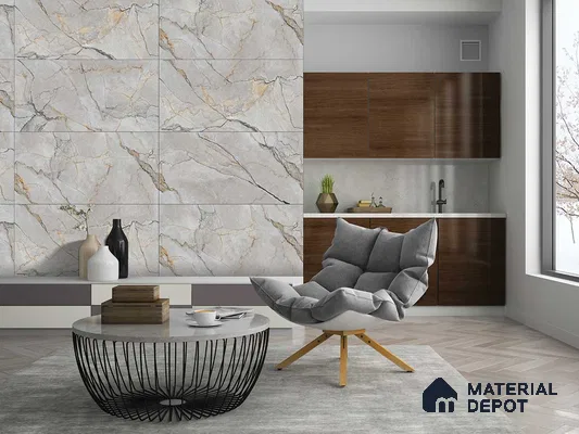 Marble Fior di Bosco Wall & Floor Tile TL 09185 Stone Grey 4 ft x 2 ft Matte Finish Vitrified Tile - 9 mm | 5 Random Designs | Suitable For Living Room, Bedroom, Kitchen