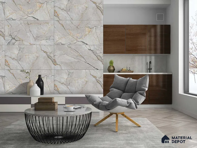 Marble Fior di Bosco Wall & Floor Tile TL 09185 Stone Grey 4 ft x 2 ft Matte Finish Vitrified Tile - 9 mm | 5 Random Designs | Suitable For Living Room, Bedroom, Kitchen