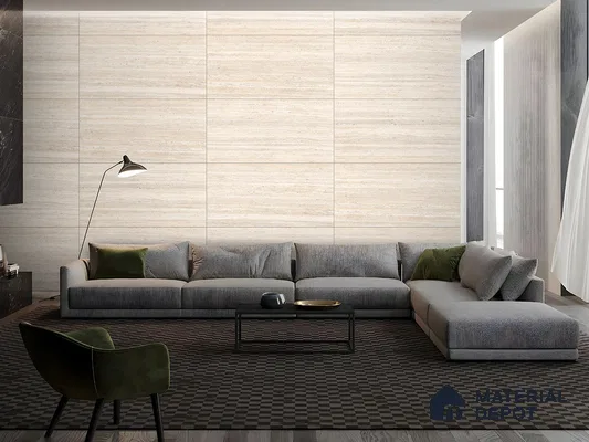 Marble Travertine Wall & Floor Tile TL 09207 Sand Beige 4 ft x 2 ft Matte Finish Vitrified Tile - 9 mm | 4 Random Designs | Suitable for Living Room, Dining, Feature / Accent Walls