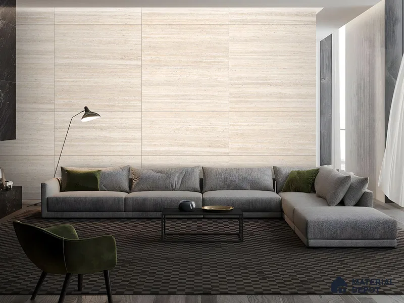 Marble Travertine Wall & Floor Tile TL 09207 Sand Beige 4 ft x 2 ft Matte Finish Vitrified Tile - 9 mm | 4 Random Designs | Suitable for Living Room, Dining, Feature / Accent Walls