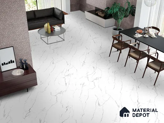 Marble Carrara Wall & Floor Tile TL 09252 Cool White 4 ft x 2 ft Matte Finish Vitrified Tile - 9 mm | 7 Random Designs | Suitable For Living Room, Bedroom, Kitchen