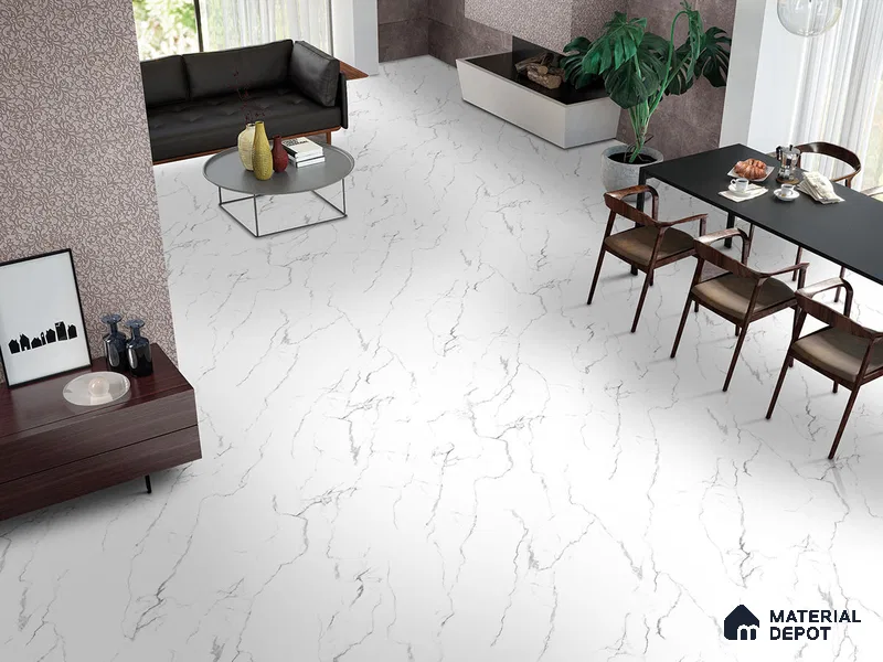 Marble Carrara Wall & Floor Tile TL 09252 Cool White 4 ft x 2 ft Matte Finish Vitrified Tile - 9 mm | 7 Random Designs | Suitable For Living Room, Bedroom, Kitchen
