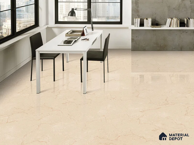 Marble Crema Marfil Wall & Floor Tile TL 09314 Warm Beige 4 ft x 2 ft Glossy Finish Vitrified Tile - 9 mm | 5 Random Designs | Suitable For Living Room, Bedroom, Dining