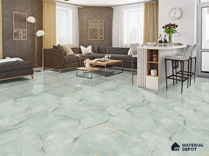 Marble Wall & Floor Tile TL 09331 Blue 4 ft x 2 ft Glossy Finish Vitrified Tile - 9 mm | 5 Random Designs | Suitable For Living Room, Bedroom, Dining