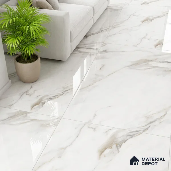 Floor & Wall Tile TL 09359 | Flona White 4 ft x 2 ft Finish Vitrified Tile - 9 mm | 4 Random Design | Suitable for Living Room, Bedroom, Bathroom & Kitchen