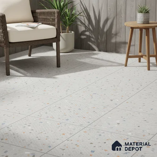 Terrazzo Parking Floor Tile TL 09361 B | Matte Finish 16 x 16 inch Vitrified Tile - 12 mm | Suitable For Kitchen, Bathroom, Bedroom & Office | Pattern Alignment May Vary | 2-3 mm Spacer is Mandatory