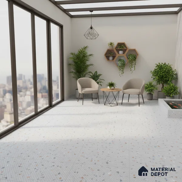 Terrazzo Parking Floor Tile TL 09361 B | Matte Finish 16 x 16 inch Vitrified Tile - 12 mm | Suitable For Parking, Courtyard | Pattern Alignment May Vary | 2-3 mm Spacer is Mandatory