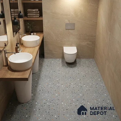 Terrazzo Parking Floor Tile TL 09361 | Matte Finish 16 x 16 inch Vitrified Tile - 12 mm | Suitable For Parking, Courtyard, High Traffic Areas | Pattern Alignment May Vary | 2-3 mm Spacer is Mandatory