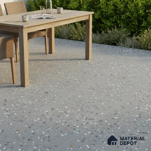 Terrazzo Parking Floor Tile TL 09361 | Matte Finish 16 x 16 inch Vitrified Tile - 12 mm | Suitable For Parking, Courtyard, High Traffic Areas | Pattern Alignment May Vary | 2-3 mm Spacer is Mandatory