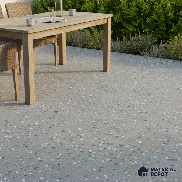 Terrazzo Parking Floor Tile TL 09361 | Matte Finish 16 x 16 inch Vitrified Tile - 12 mm | Suitable For Parking, Courtyard, High Traffic Areas | Pattern Alignment May Vary | 2-3 mm Spacer is Mandatory