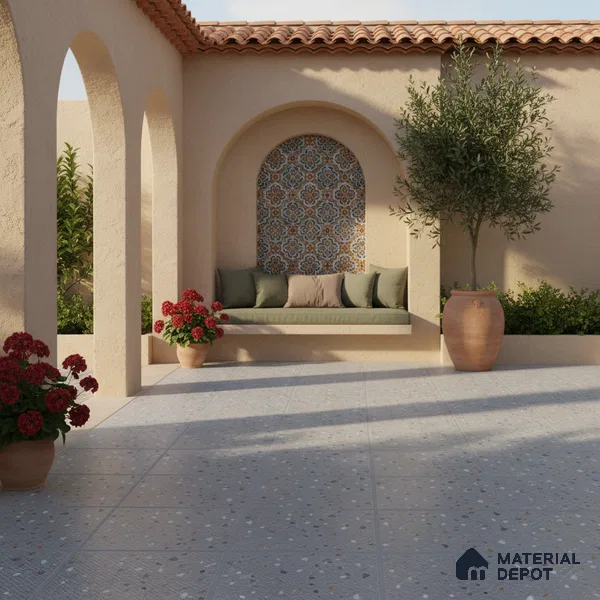 Terrazzo Parking Floor Tile TL 09361 | Matte Finish 16 x 16 inch Vitrified Tile - 12 mm | Suitable For Parking, Courtyard, High Traffic Areas | Pattern Alignment May Vary | 2-3 mm Spacer is Mandatory