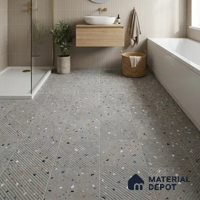 Terrazzo Parking Floor Tile TL 09361 | Matte Finish 16 x 16 inch Vitrified Tile - 12 mm | Suitable For Parking, Courtyard, High Traffic Areas | Pattern Alignment May Vary | 2-3 mm Spacer is Mandatory