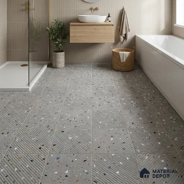 Terrazzo Parking Floor Tile TL 09361 | Matte Finish 16 x 16 inch Vitrified Tile - 12 mm | Suitable For Parking, Courtyard, High Traffic Areas | Pattern Alignment May Vary | 2-3 mm Spacer is Mandatory