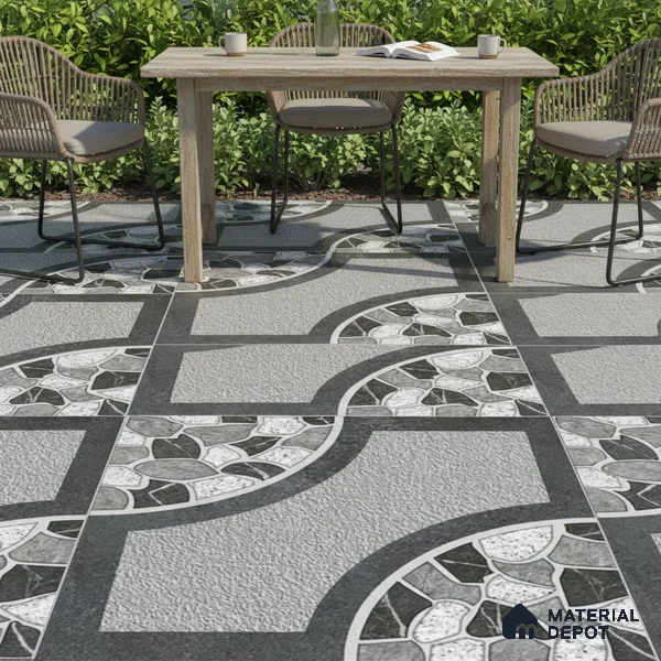 Patterned Look Floor Tile TL 09363 B | Matte Finish 16 x 16 inch Vitrified Tile - 12 mm | Suitable For Kitchen, Bathroom, Bedroom & Office | Pattern Alignment May Vary | 2-3 mm Spacer is Mandatory