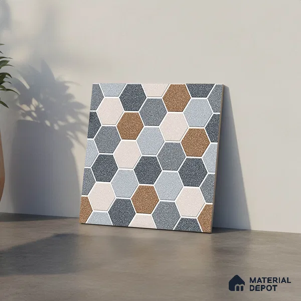 Hexagonal Look Floor Tile TL 09365 B | Matte Finish 16 x 16 inch Vitrified Tile - 12 mm | Suitable For Kitchen, Bathroom, Bedroom & Office | Pattern Alignment May Vary | 2-3 mm Spacer is Mandatory