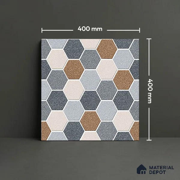Hexagonal Look Floor Tile TL 09365 B | Matte Finish 16 x 16 inch Vitrified Tile - 12 mm | Suitable For Kitchen, Bathroom, Bedroom & Office | Pattern Alignment May Vary | 2-3 mm Spacer is Mandatory