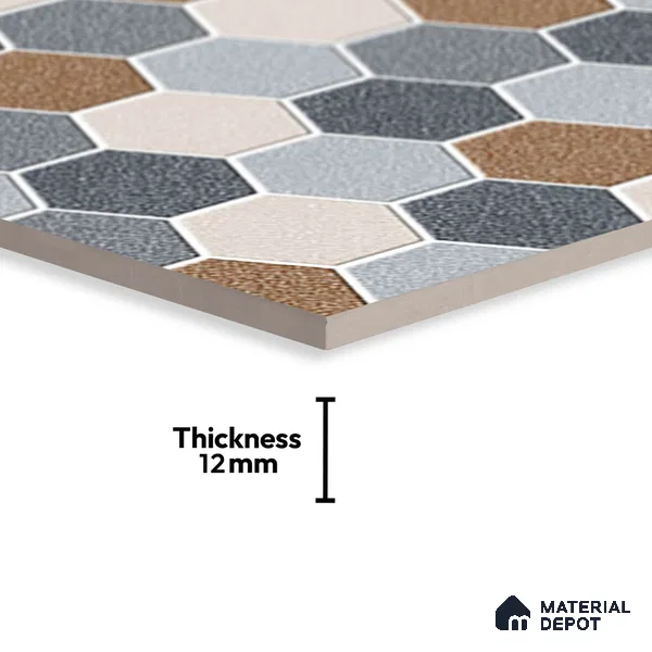 Hexagonal Look Floor Tile TL 09365 B | Matte Finish 16 x 16 inch Vitrified Tile - 12 mm | Suitable For Kitchen, Bathroom, Bedroom & Office | Pattern Alignment May Vary | 2-3 mm Spacer is Mandatory