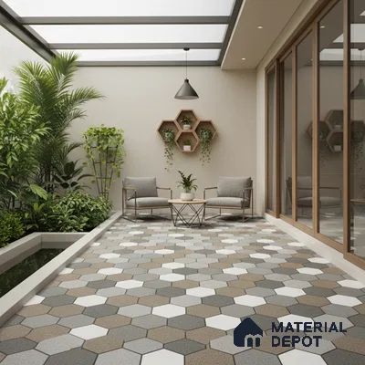 Hexagonal Look Floor Tile TL 09365 | Matte Finish 16 x 16 inch Vitrified Tile - 12 mm | Suitable For Kitchen, Bathroom, Bedroom & Office | Pattern Alignment May Vary | 2-3 mm Spacer is Mandatory