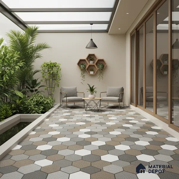 Hexagonal Look Floor Tile TL 09365 | Matte Finish 16 x 16 inch Vitrified Tile - 12 mm | Suitable For Kitchen, Bathroom, Bedroom & Office | Pattern Alignment May Vary | 2-3 mm Spacer is Mandatory
